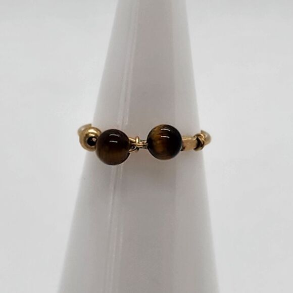 Gold Tone & Tiger's Eye Bead Ring (3) - Picture 1 of 5